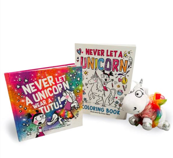 Unicorn Tutu Hardcover Book, Plush and Coloring Book BUNDLE