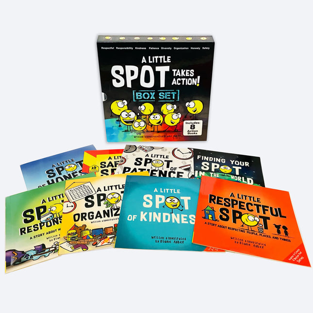 Little SPOT Takes Action! Box Set (8 Books: Kindness, Responsibility, Patience, Respect, Honesty, Organization, Diversity, & Safety)