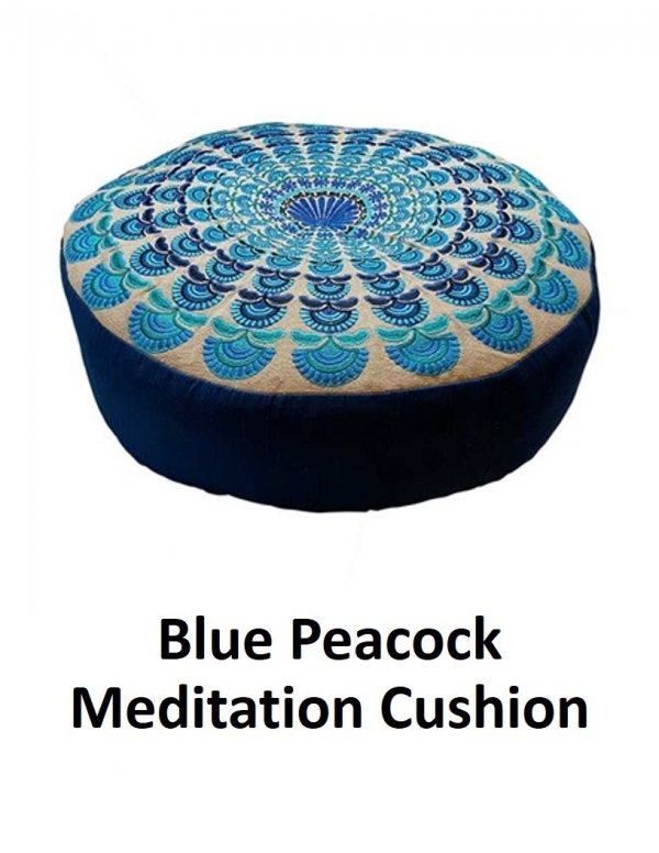 Blue Peacock Meditation Cushion<br>Round